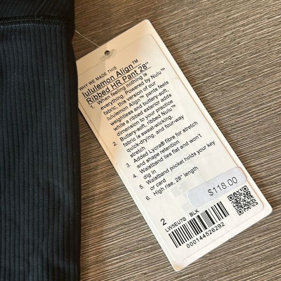 Lululemon Align Ribbed High-Rise Pant 28" Black size 2 NWT XS - Picture 3 of 5
